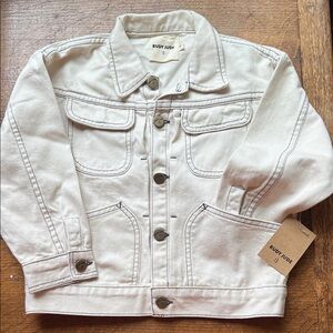 RUDY JUDE kids white denim contrast stitching jacket